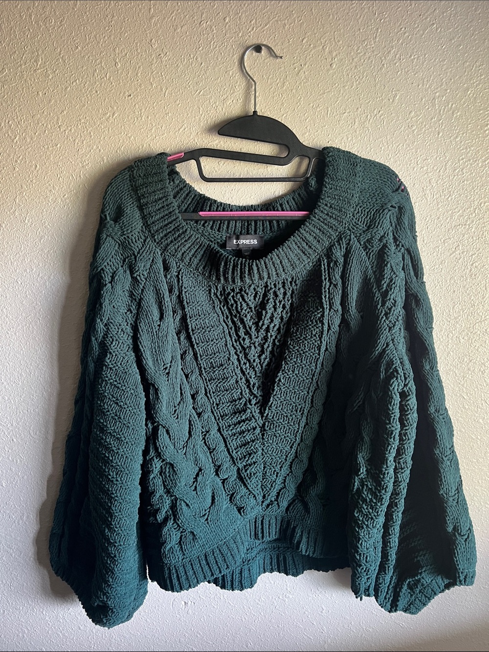 Express Dark Cable Knit Crewneck Sweater